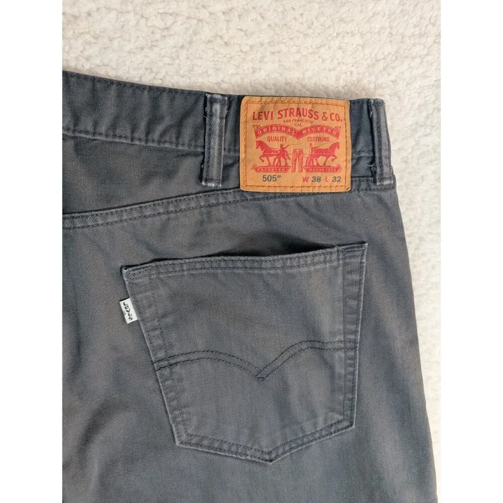 Levis 505 Jeans Mens 38x32 Black Regular Fit Straight Leg Dark Wash Denim Cotton